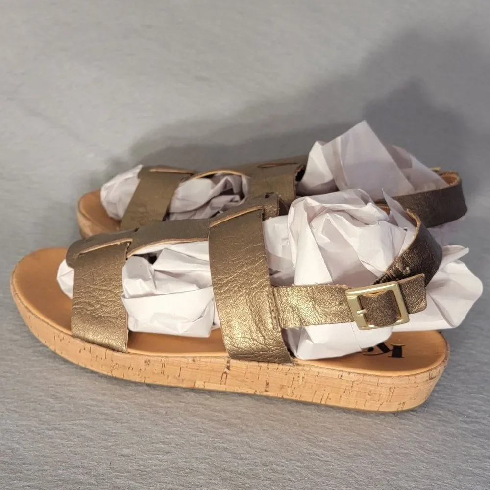 Korks‎ Kork Ease Sherlyn Wedge Sandals 40.5 US 9 Gold Leather Platform Strap
